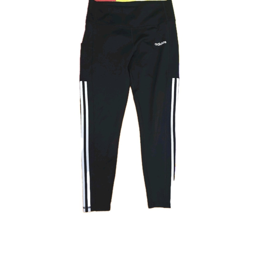 Adidas Women's Climalite 3-Stripe Leggings Black High Waisted Pockets Size L EUC